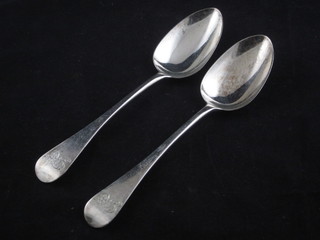 A pair of George III Old English pattern table spoons, London  1786, 5 ozs