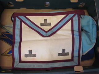 A quantity of Masonic Regalia comprising a Master Masons  apron, a Mark Master Masons Past Masters apron and 7 various  collars