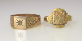 A gentleman's 9ct gold signet ring and a gilt metal signet ring