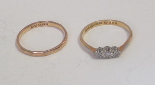 A 9ct gold wedding band and a 9ct gold ring set illusion set  diamonds