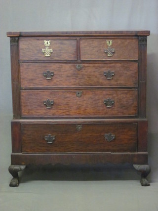 A 19th Century mahogany chest on stand, the upper section fitted  2 short drawers above 3 long drawers, raised on cabriole supports  with columns to the side 41"