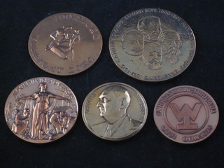 5 various Continental commemorative bronze medallions