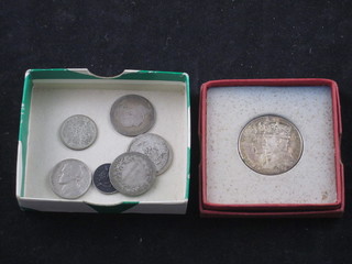 A silver George V Silver Jubilee medallion and a small collection  of silver coins