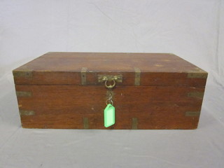 A Victorian mahogany and brass banded box with hinged lid 18"