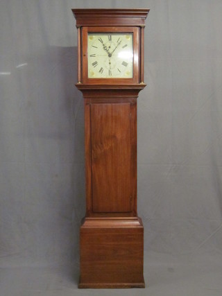 An 18th Century 30 hour longcase clock the 11" square painted  dial with subsidiary second hand and calendar hand by W Neale  of Brighton, contained in a mahogany case 75"   ILLUSTRATED