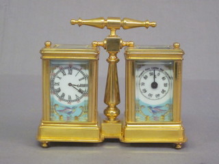 A modern gilt metal and enamelled carriage clock/thermometer  ILLUSTRATED