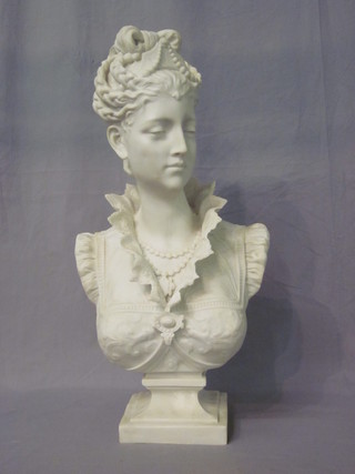 A Victorian style resin head and shoulders portrait bust of a lady 27"