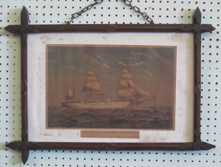 A Victorian coloured print "HM Indian Troop Ship - Euphrates"  8" x 12" contained in an oak frame, f,