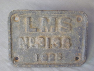 A rectangular iron tank engine plaque marked LMS No.3138  1925, 8"