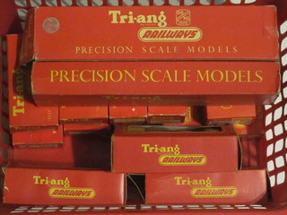 2 Triang coaches and 13 items of rolling stock, all boxed