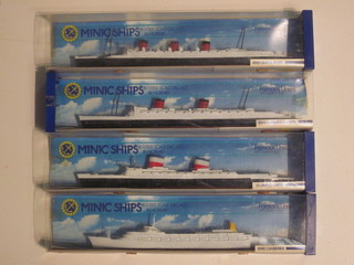 4 various Triang models of RMS Queen Mary, RMS Queen  Elizabeth, RMS Canberra and the SS United States