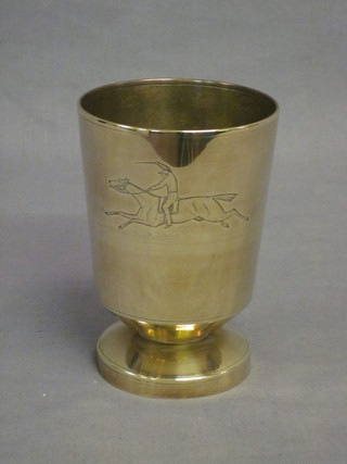 An 18th Century brass goblet engraved a race horse