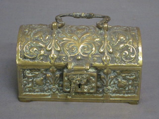 A miniature brass trunk with hinged lid 5"