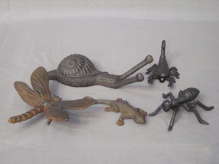 5 cast iron garden figures of insects