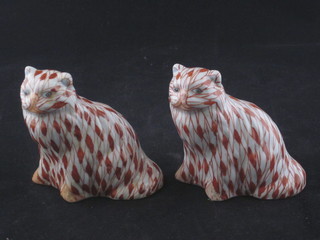 A pair of Oriental figures of seated cats, the base with seal mark 3"