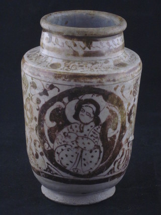 An 18th Century Ismic pottery vase decorated figures, cracked,