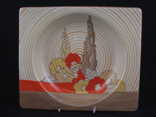 A Clarice Cliff rectangular bowl decorated trees and swirl  decoration, the reverse marked Bizzare 9"   ILLUSTRATED