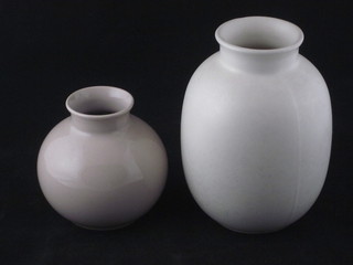 A Poole Pottery white glazed vase 6" and a square Poole Pottery grey glazed vase 2"