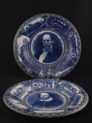 2 Dickensware pottery plates decorated Shakespeare and Charles Dickens 10"