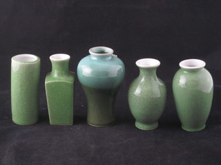 5 various Celadon green vases 3"