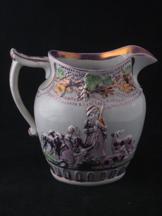 A 19th Century lustre jug decorated seated gentleman 6 1/2"