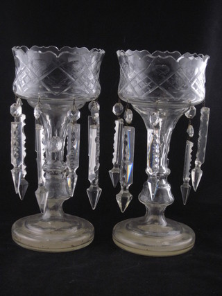 2 Victorian clear glass lustres 10"