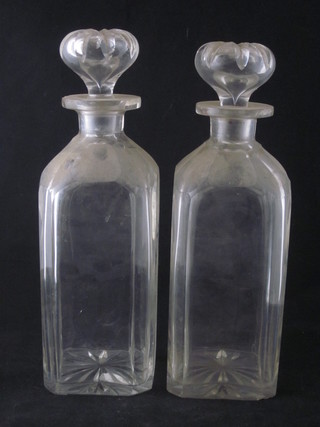 A pair of 19th Century square glass decanters and stoppers 10"