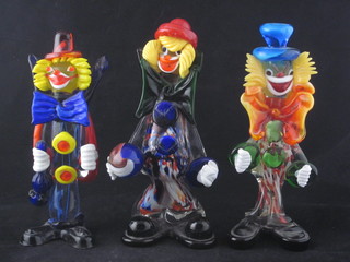 3 Murano style glass figures of clowns 8"