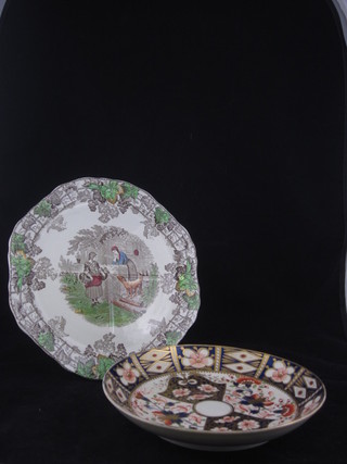 An 18th Century circular Derby bowl with Imari pattern  decoration 9", cracked, and a Copeland Spode 3 division plate 9"
