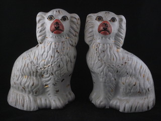 A pair of 19th Century white glazed Staffordshire figures of Spaniels 9"