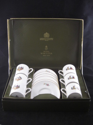 A 6 piece Royal Worcester coffee service decorated Oriental scenes, boxed