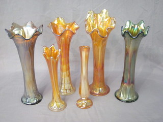 A collection of Carnival glass vases