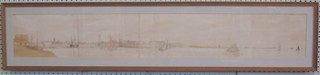 Watercolour drawing "Panoramic View, Portsmouth Harbour" dated 21 April 1813, 11 September 1860, 6 1/2" x 44",