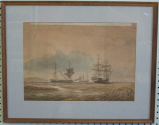 An 18th/19th Century watercolour drawing "Three Sailing Ships" 9" x 12"