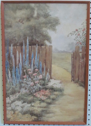 C F S, Watercolour "Garden Fence with Path" monogrammed  17" x 11"