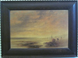 J W Hamilton Marr, oil on board "Figures Shrimping" signed  and dated 1882, 11" x 17"  ILLUSTRATED