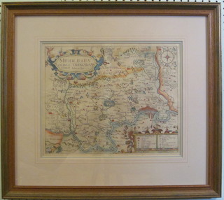 A Habitata 18th Century coloured map of Middlesex 11" x 13  1/2"