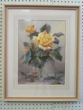 Jack Carter, watercolour drawing "Vase of Yellow Roses" signed  and dated 1975 13" x 9 1/2"  ILLUSTRATED