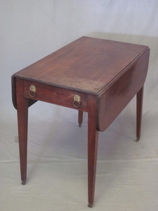 A 19th Century mahogany Pembroke table fitted a drawer and  raised on square tapering supports 32"