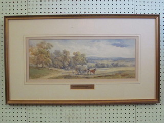 H Earp Senior, watercolour drawing "Hay Field at Balcombe Sussex" 7" x 19"  ILLUSTRATED