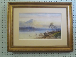 Edwin Earp, watercolour "Mountain Loch with Boats" 11" x 18"