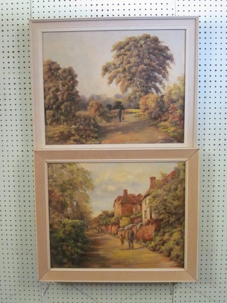 C Marsh, pair of oil paintings on board "Berkshire Lane and Thakeham Village Sussex" 15" x 20"