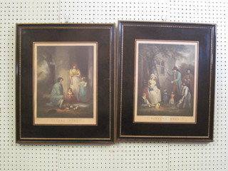 A pair of 18th Century coloured prints "Guinea Pig and Dancing  Dog" 14" x 11" contained in Hogarth frames