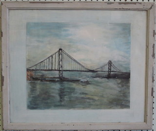 Frieda Bellingham, watercolour "Suspension Bridge" 11" x 13"