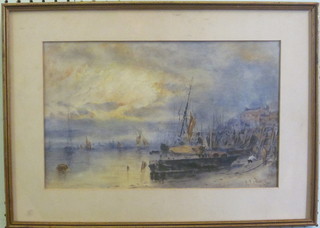 E E Sheppherd?, watercolour, impressionist scene "Fishing  Boats" 9" x 14"
