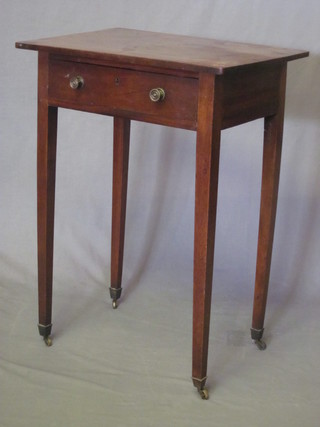 A 19th Century rectangular mahogany side table fitted a drawer,  raised on square tapering supports 21"