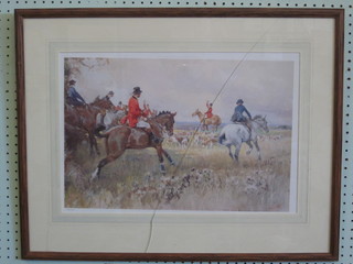 Limited edition coloured hunting print "Hold Hard for God's  Sake" marked C H, 13" x 18"