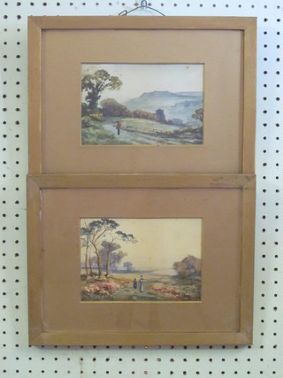 H R Stone, pair of impressionist watercolour drawings "Rural  Scenes with Figures" 4 1/2" x 7"