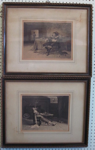 After W Watson Nicol, pair of monochrome prints "Seated Gentleman" 8" x 10 1/2" contained in Hogarth frames