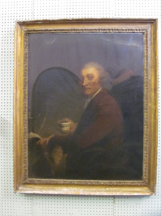 An 18th Century oil on canvas "Seated Gentleman Drinking Tea"  35" x 26"  ILLUSTRATED
